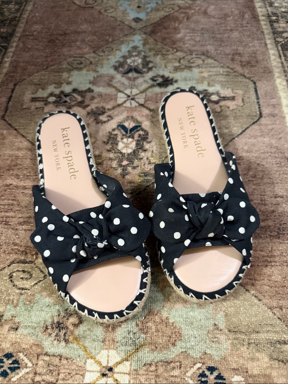 kate spade Black & White Polka Dot Knot Espadrille Slide